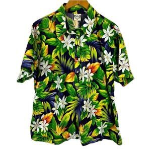 Go Barefoot Hawaiian Shirt Made In USA Green Floral Print Single Stitch Size 3XL